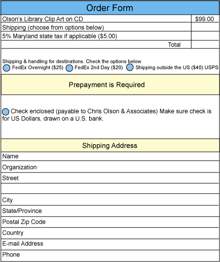 Olson's Library Clip Art CD Order Form 